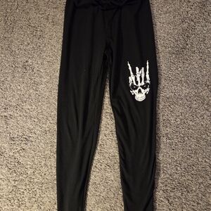 SHEIN Black Leggings with White Skull Hand Graphic